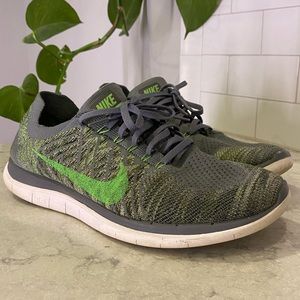 Nike Free 4.0 Flyknit Green and Grey Knit Sneakers Men’s Size 12